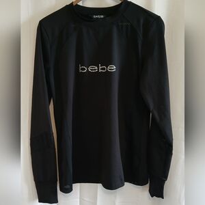 Bebe Black Long Sleeve Womens Workout Top